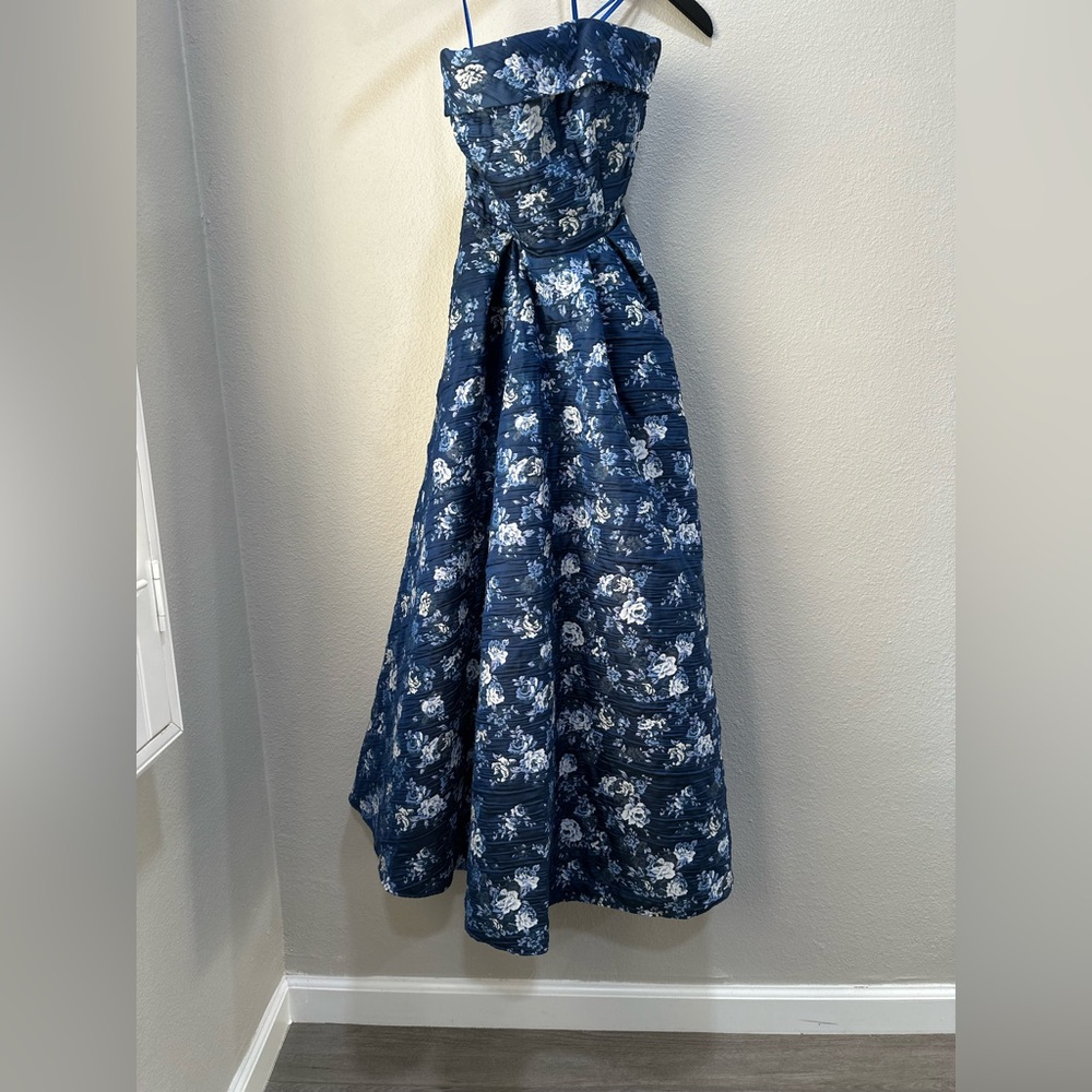 Floral Blue Strapless Dress